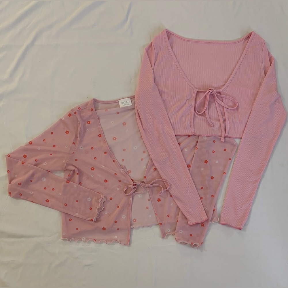 2pc Pink Tie Up Cardigan Bundle Set